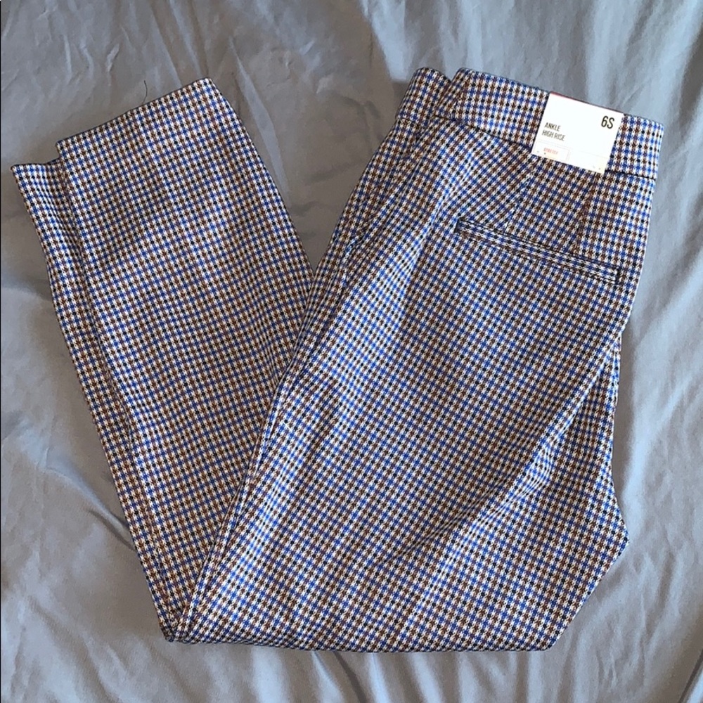 High waisted knit checkered ankle pant